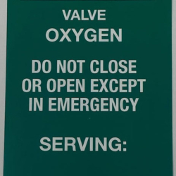 Oxygen Valve Tag
