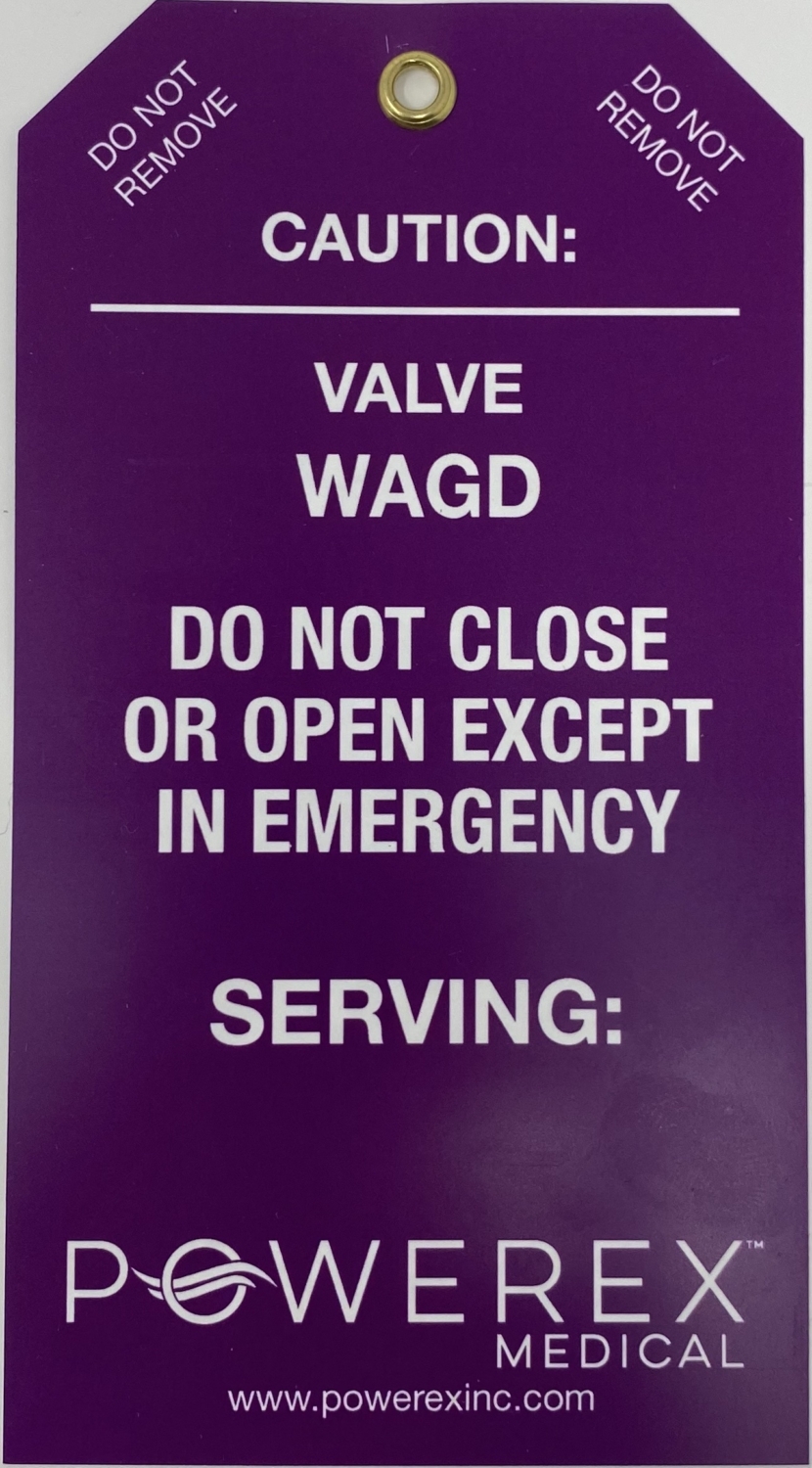 WAGD (waste anesthetic gas disposal) Valve Tag Environmental and